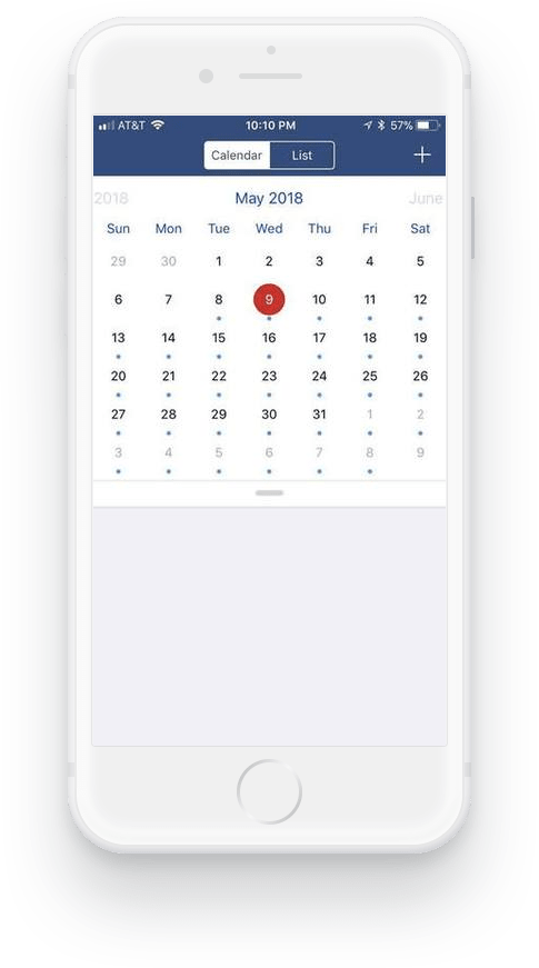MedManage Home Screen Calendar View