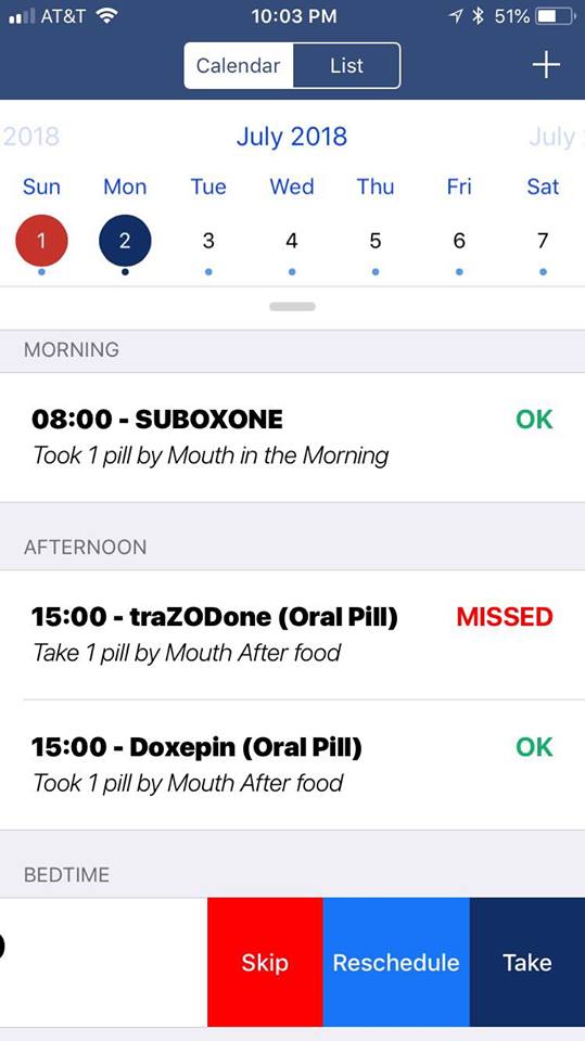 Medication Assisted Treatment App Screenshot Medication Reminder