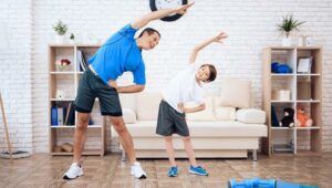 dad and son home exercise